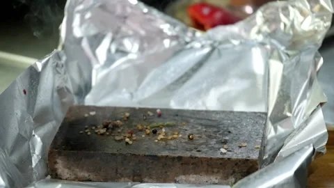 Volcanic Stone for Cooking Meat Stock Footage 132107890