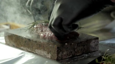 Volcanic Stone for Frying Meat Stock Footage 132106096