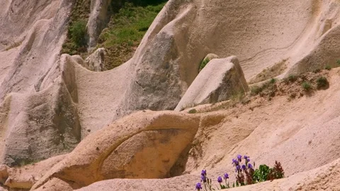 Volcanic Tuff Rock Formations in Cappadocia's Red Valley, Turkey Stock Footage 332519133
