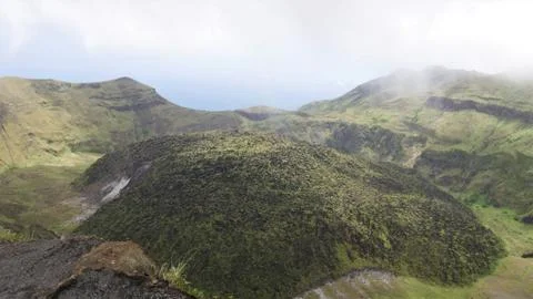 Volcano Active Cater at the peak of 4000ft La Soufriere in Saint Vincent Stock Photos