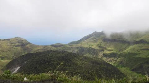 Volcano Active Cater at the peak of 4000ft La Soufriere in Saint Vincent Stock Photos