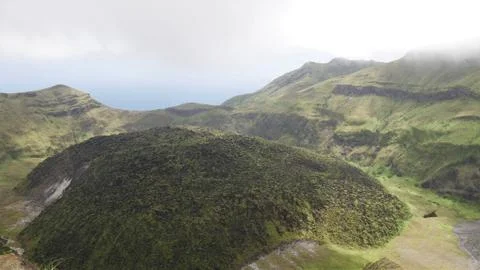 Volcano Active Cater at the peak of 4000ft La Soufriere in Saint Vincent Stock Photos