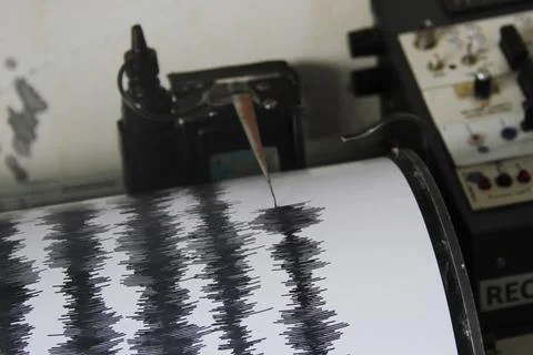Volcano activity recording tool, or seismograph Stock Photos