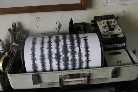 Volcano activity recording tool, or seismograph Stock Photos