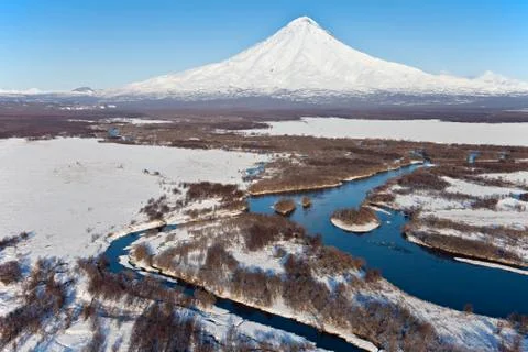 Volcano and river Foto stock