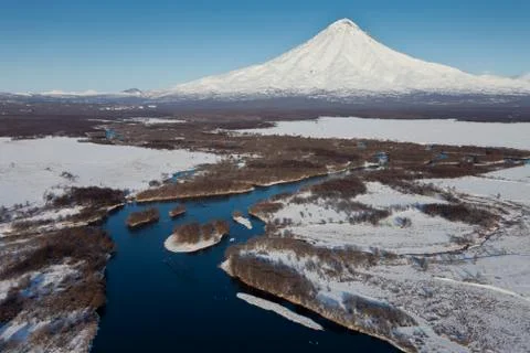 Volcano and river Stock Photos