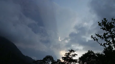 Volcano ash cloud behind clouds and sun rays. Stock-Footage 37303634