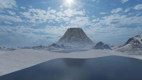 Volcano on the background and lake in front, sun on top, 4K 스톡 동영상 167882889