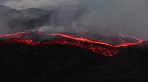 Volcano with big lava flow Stock Footage 49178897