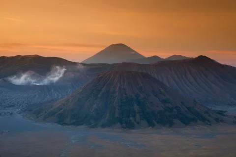Volcano in Bromo, Java, Indonesia, bright colorful vivid theme Stock Photos