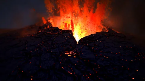 Volcano catastrophe eruption of lava rocks fire. Geology earthquake magma hell. Stock Footage 33478449