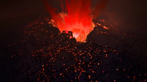 Volcano catastrophe eruption of lava rocks fire. Geology earthquake magma hell. Stock Footage 33479072