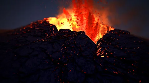 Volcano catastrophe eruption of lava rocks fire. Geology earthquake magma hell. Stock Footage 33479638