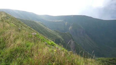 Volcano cauldron crater cabeço gordo faial azores portugal slow motion 4k Stock Footage