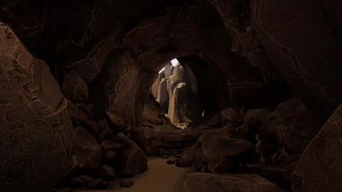Volcano cave with yellow stones Stock-Footage 241532016