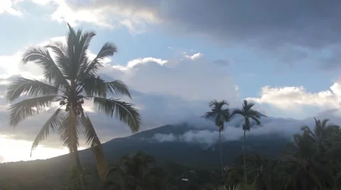 Volcano in the Clouds After the Rain Stock Footage 67528721