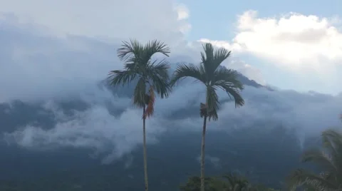 Volcano in the Clouds After the Rain Stock Footage 67531292
