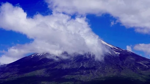 Volcano covered by clouds against blue sky Stock Footage 308580927