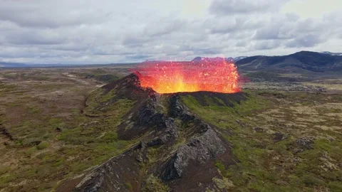 The volcano crater Burfellsgja revived by blending recent volcano activity Stock Footage