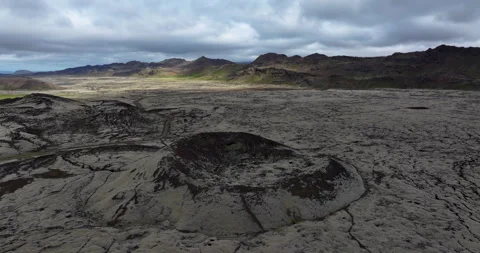 Volcano crater, lava fields, Iceland Stock Footage 250421204