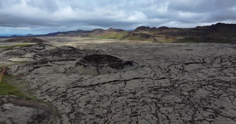 Volcano crater, lava fields, Iceland Stock Footage 250421236