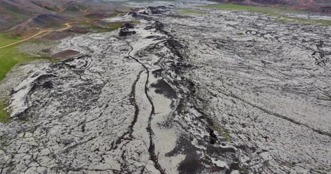 Volcano crater, lava fields, Iceland Stock Footage 250422110