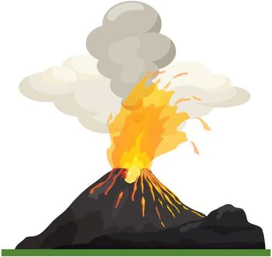 Volcano disaster with burning fire. Volcanic eruption mountain with magma Stock Illustration