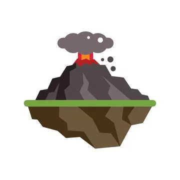 Volcano erupting with ash cloud and lava on floating island Stock Illustration
