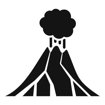 Volcano erupting with ash cloud simple icon Stock Illustration