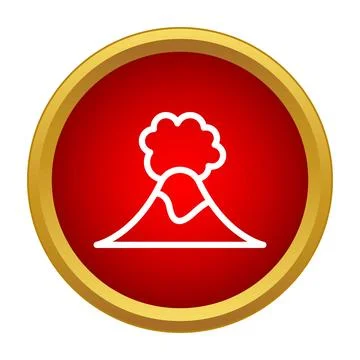 Volcano erupting button icon warning danger concept Stock Illustration