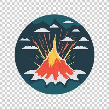 Volcano Erupting In Circular Frame mountains clouds Stock Illustration