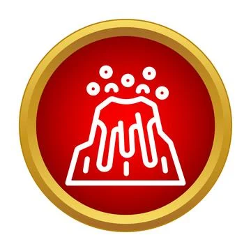 Volcano erupting icon with lava flowing down mountain Stock Illustration
