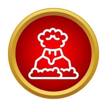 Volcano erupting icon on red button with border 스톡 일러스트