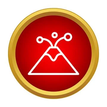 Volcano erupting icon on red circle background Stock Illustration