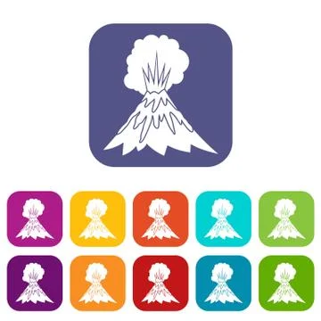 Volcano erupting icons set Stock Illustration