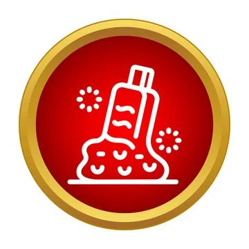 Volcano erupting lava graphic icon on red circle Stock Illustration
