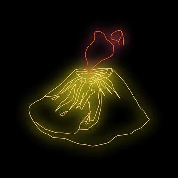 Volcano erupting lava in one line continuous drawing style Stock Illustration