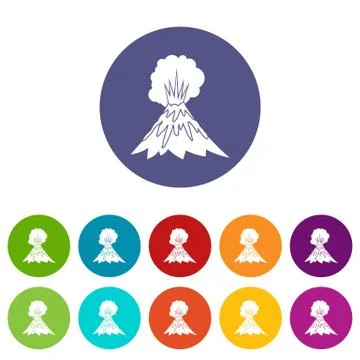 Volcano erupting set icons 스톡 일러스트