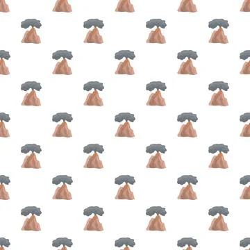 Volcano erupting smoke seamless pattern on white background Stock Illustration