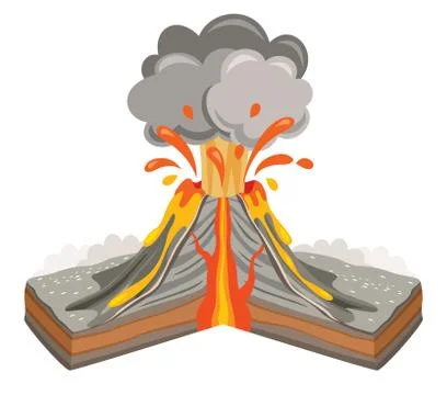 Volcano Eruption And Lava Drawing Stock Illustration