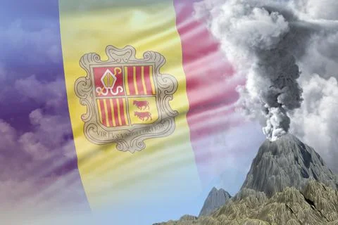Volcano eruption on Andorra flag Stock Illustration