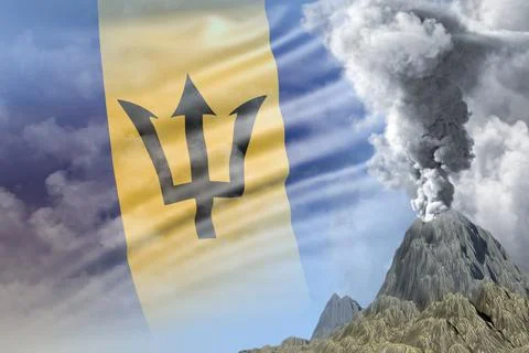 Volcano eruption on Barbados flag Stock Illustration