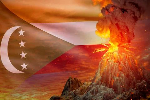 Volcano eruption on Comoros flag Stock-Illustration
