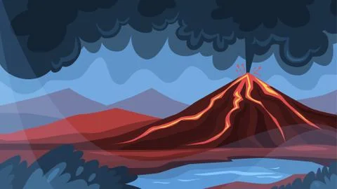 Volcano eruption concept. Lava explosion on the ground Stock Illustration