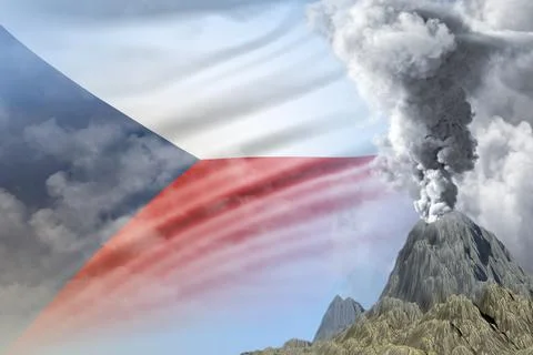 Volcano eruption on Czechia flag Stock Illustration