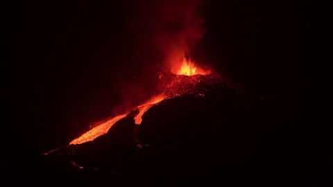 Volcano eruption at dark night Stock Footage 199290571