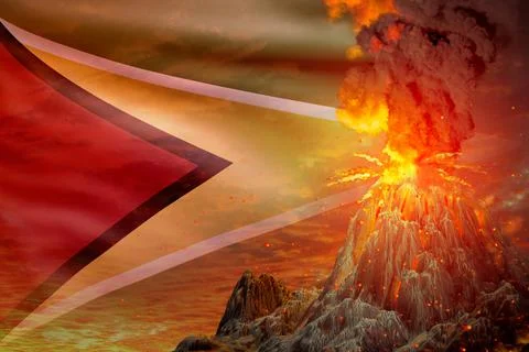 Volcano eruption on Guyana flag 스톡 일러스트