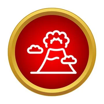 Volcano eruption icon in a red circle Stock Illustration