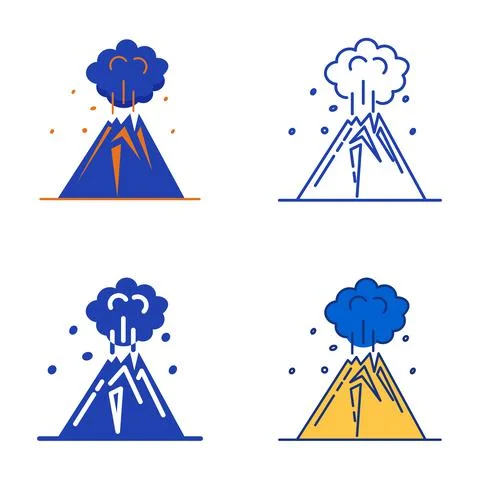 Volcano eruption icon set in flat and line style Stock Illustration
