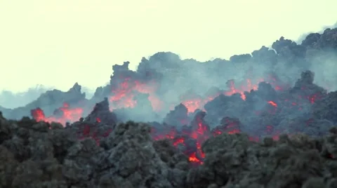 Volcano eruption with lava AA flowing 库存影片 53299249